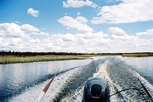 На моторке по реке Толбице. Фото Ю.Гольцера.